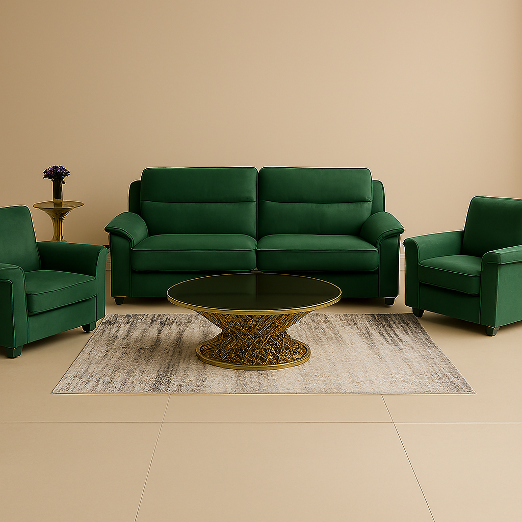 Salon capitoné velours vert