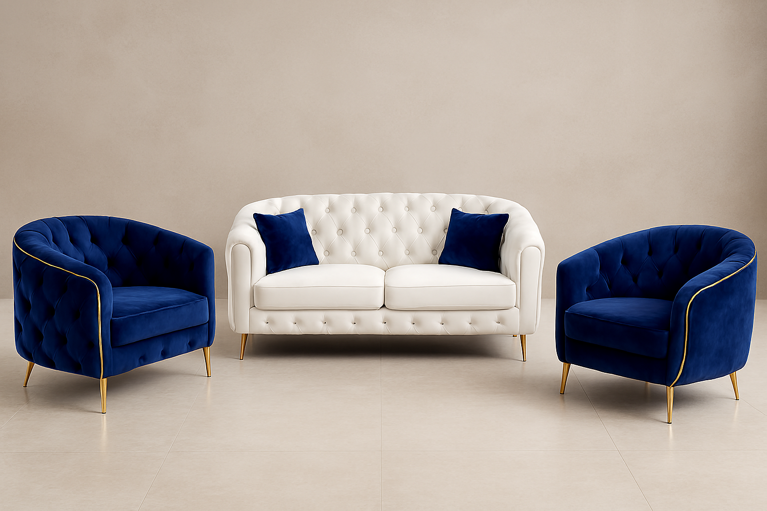 Salon Capitoné 2 tons 6 places